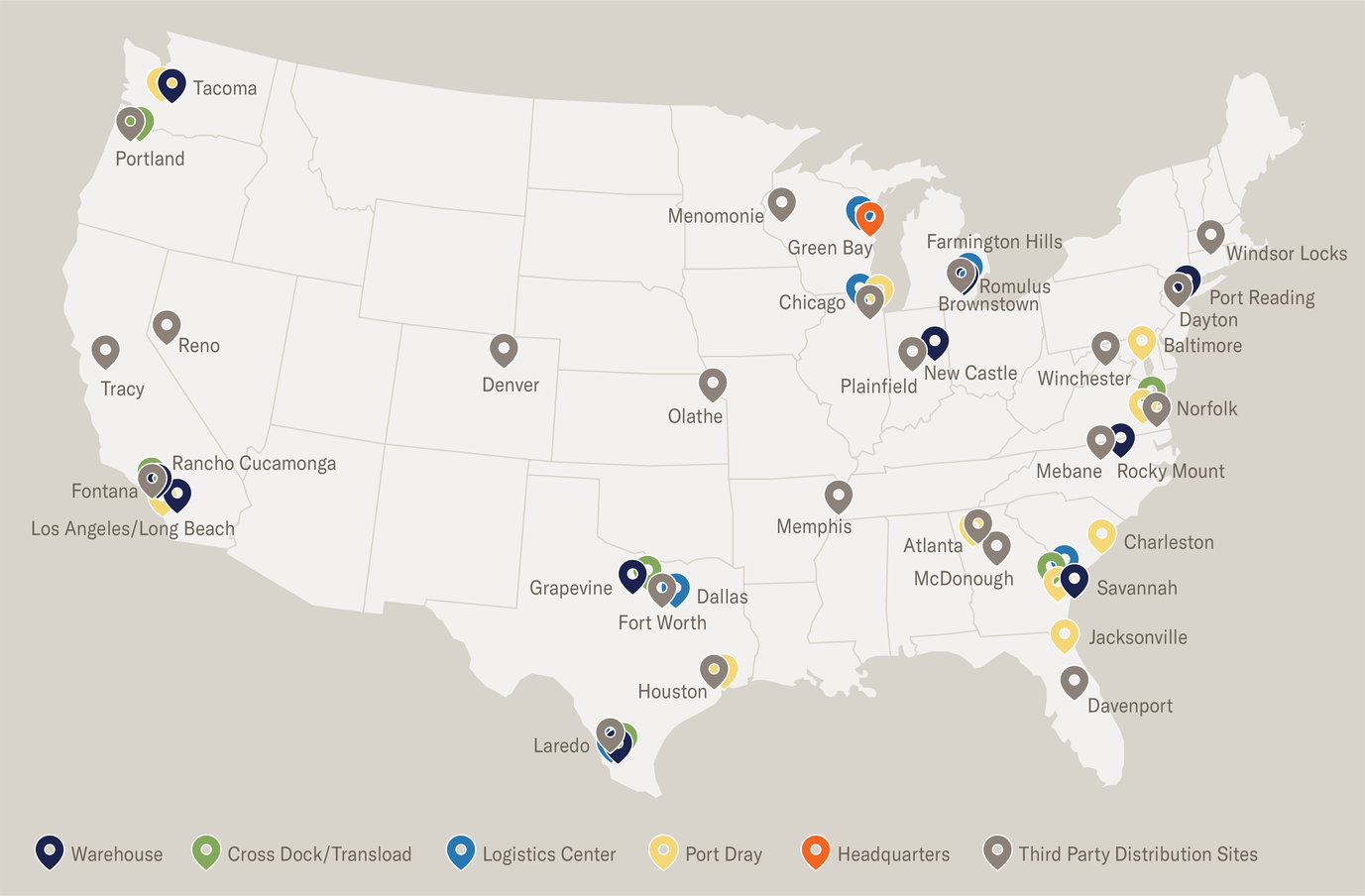 Schneider warehouse and logistics locations map