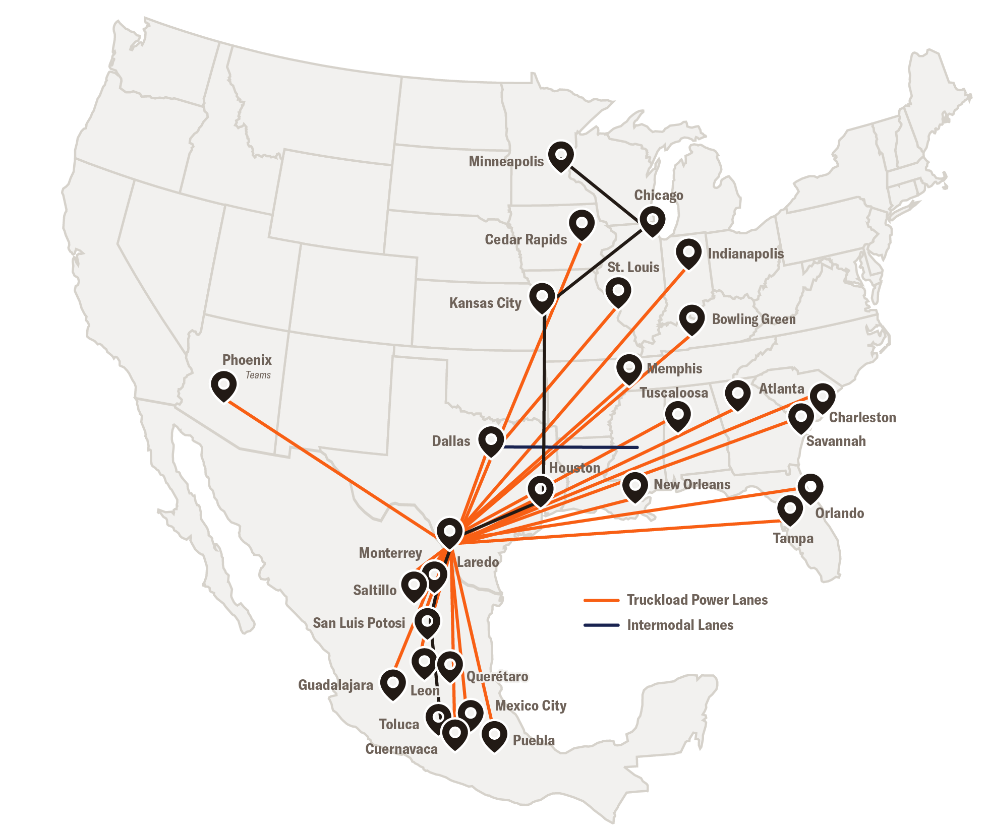 map of U.S-Mexico freight transport routes