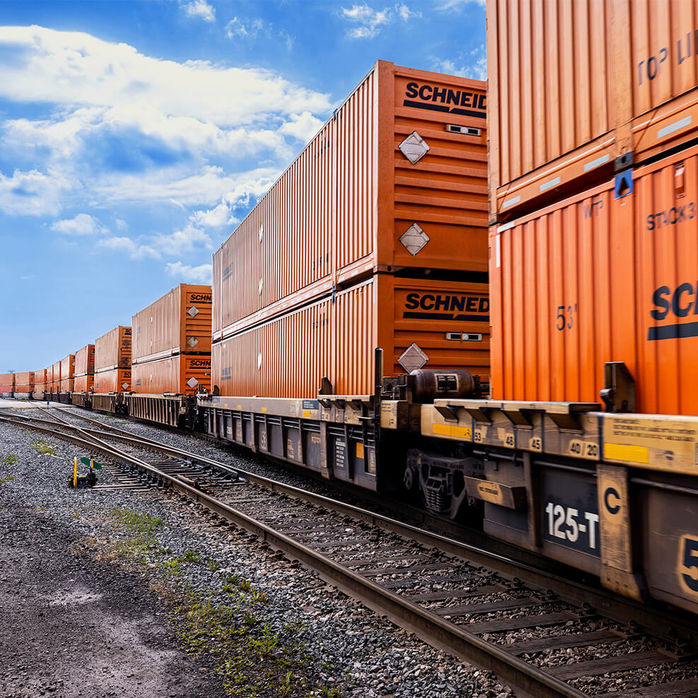 Schneider Intermodal containers loaded on a train