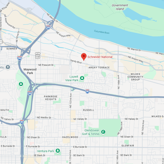 a map showing where Schneider's operation center is located in Portland, Oregon