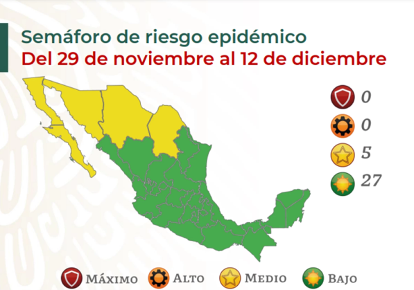 Map showing Mexico COVID-19 cases have decreased