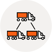 three orange truck icons forming a triangle