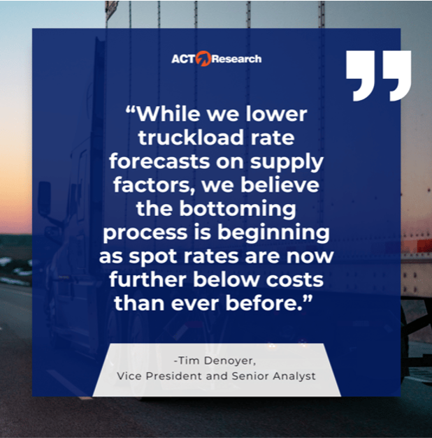 ACT research quote "while we lower truckload rate forecasts on suspply factors, we believe the bottoming process is beginning as sport rates are now further below costs than ever before" by Tim Denoyer