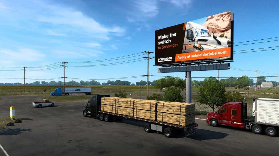trucking video game with Schneider billboard