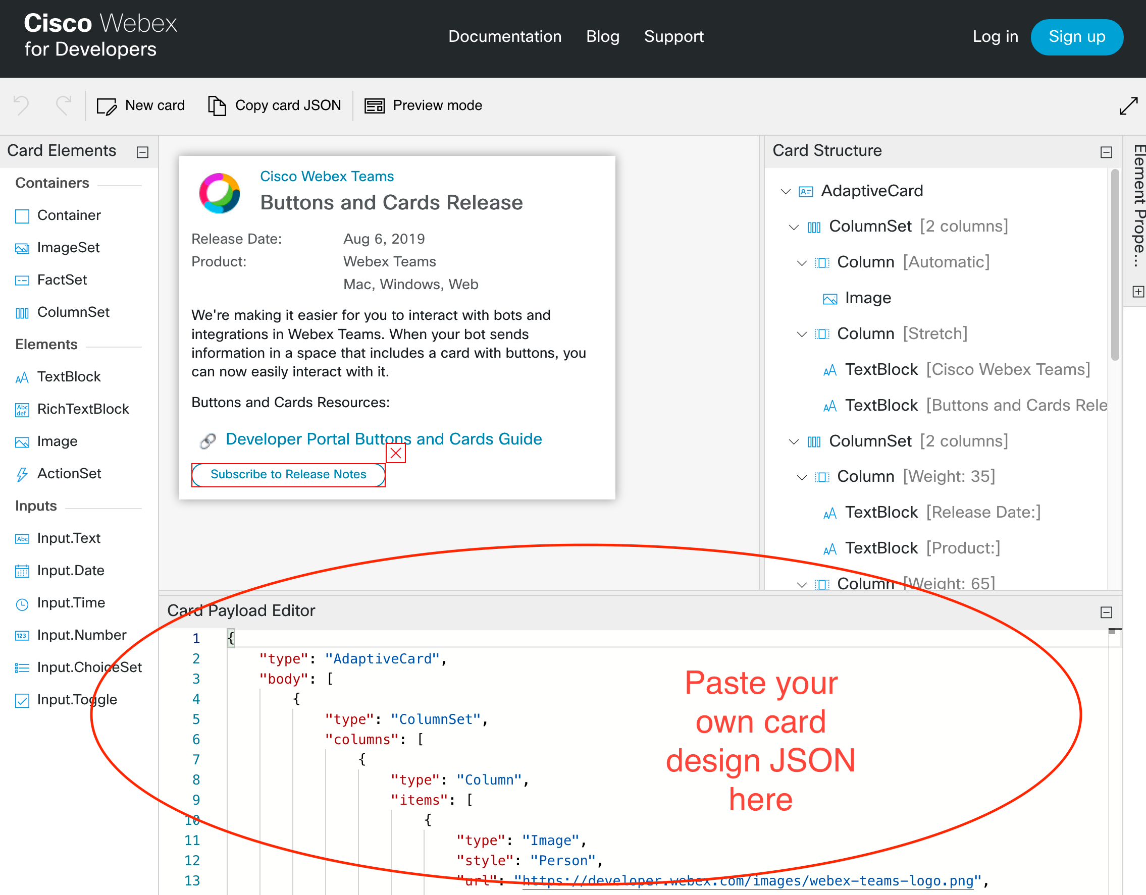 Screenshot of Buttons and Cards Designer