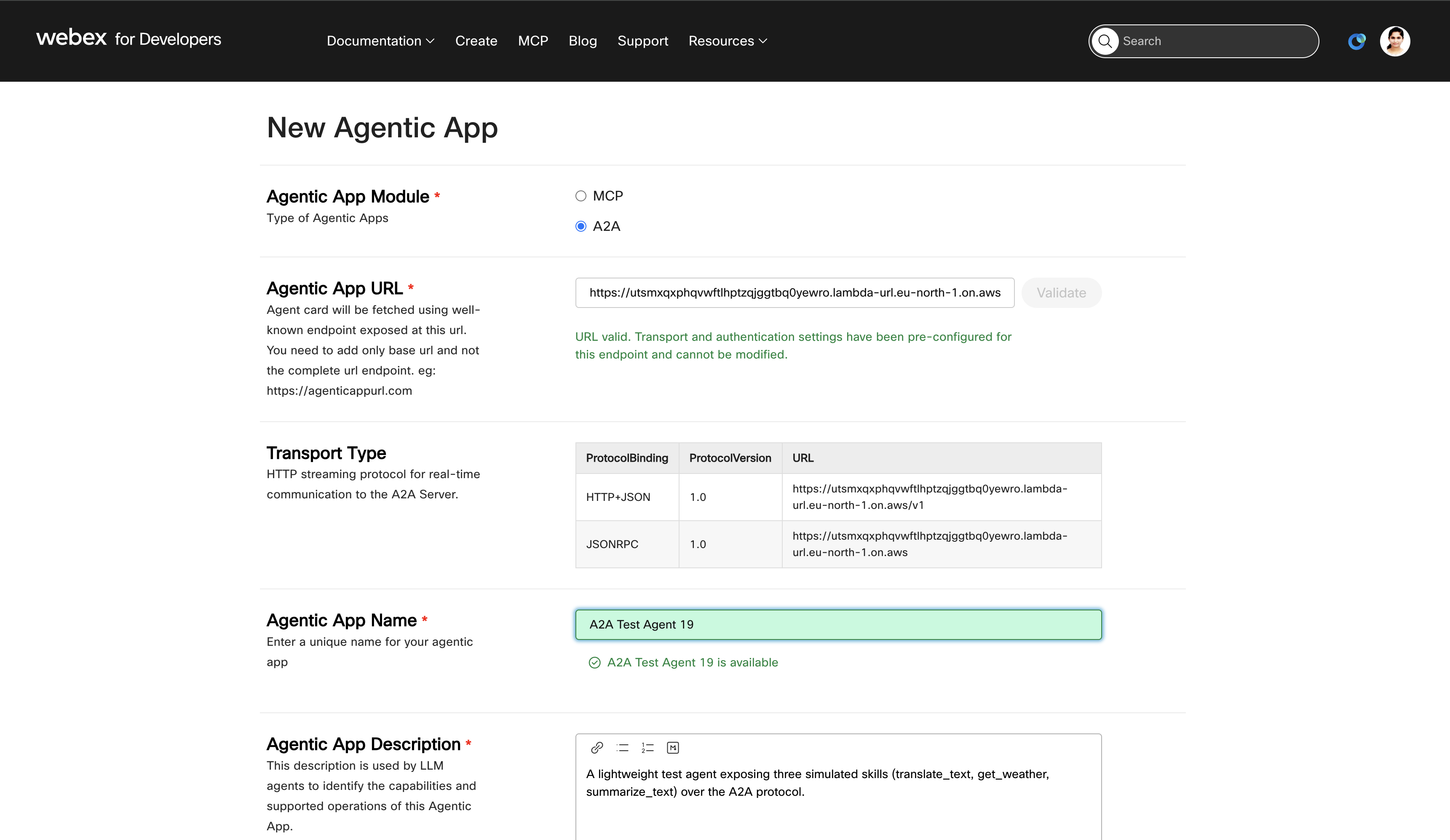 A2A module selection and server URL fields
