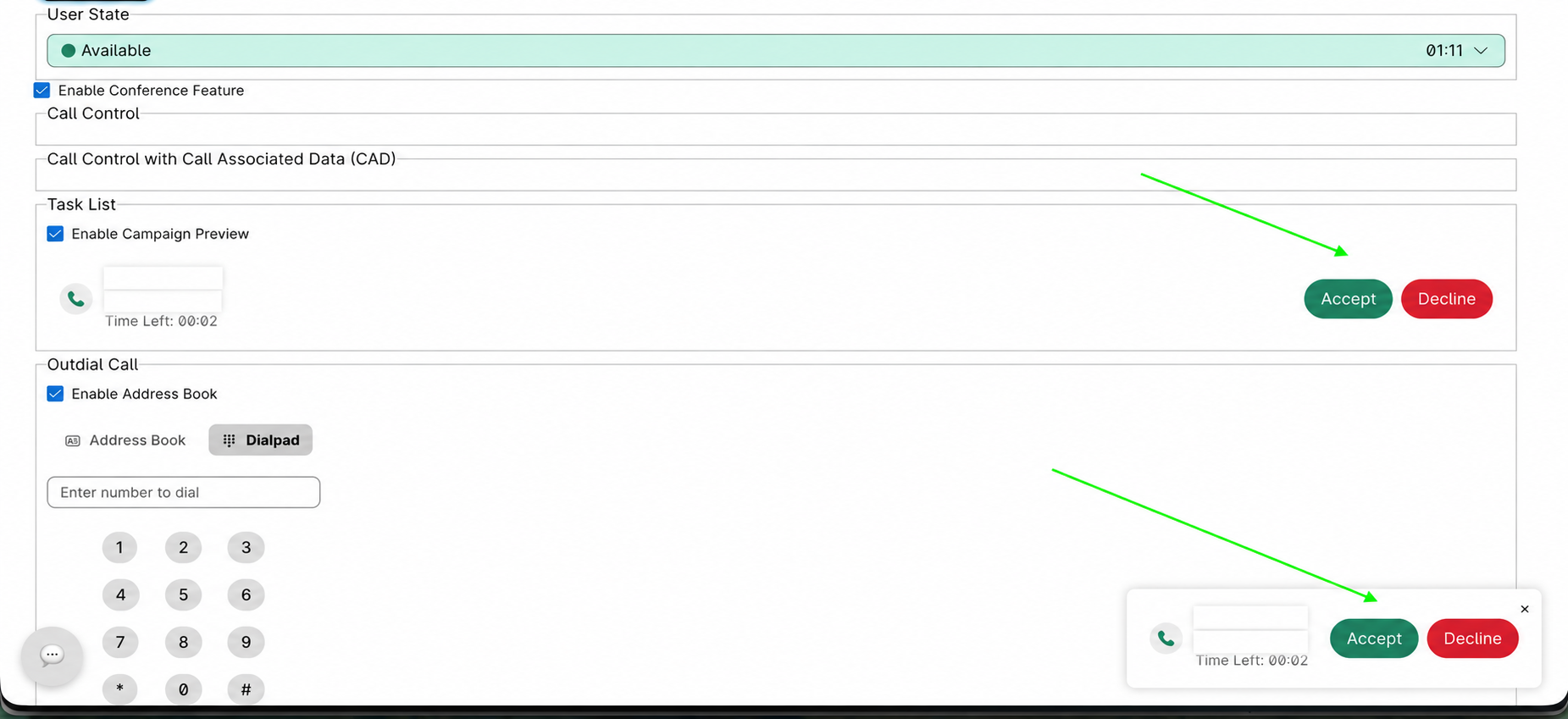 Incoming task card with Accept and Decline actions