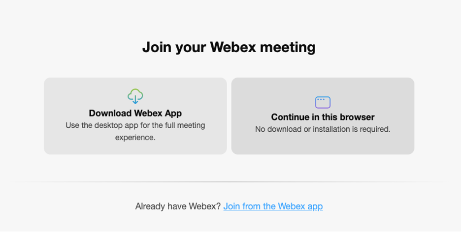 Continue in this browser will open a Tab with the meeting experience