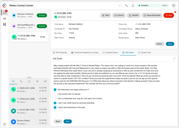 A screenshot of Agent Desktop and all the tools available at their disposal while performing contact center-related tasks