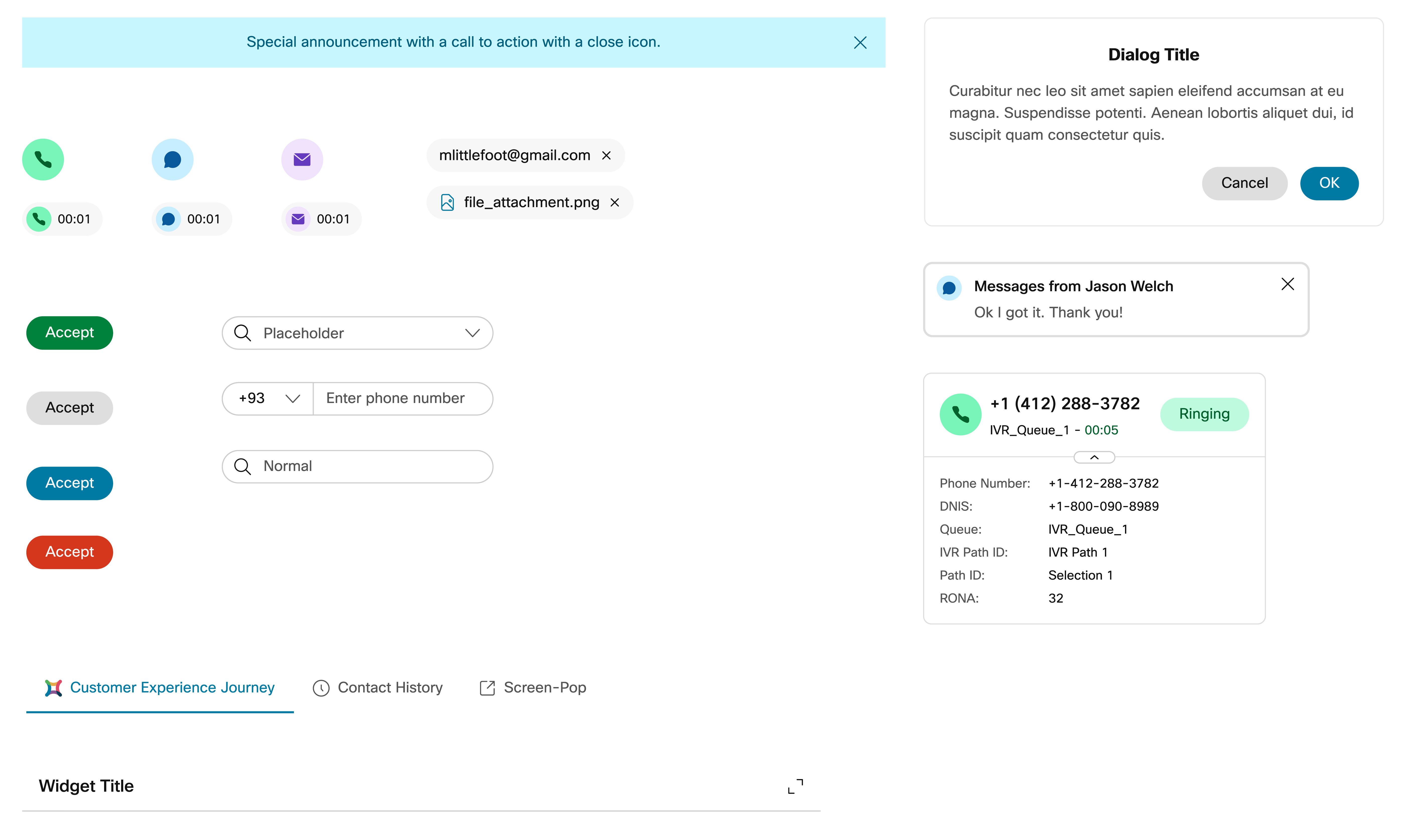 sample components on agent desktop