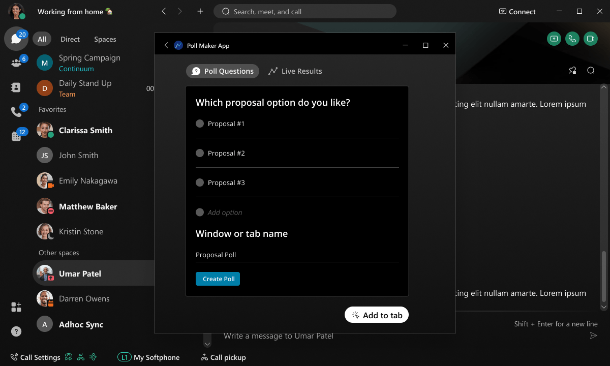 Add to Tab button in Space