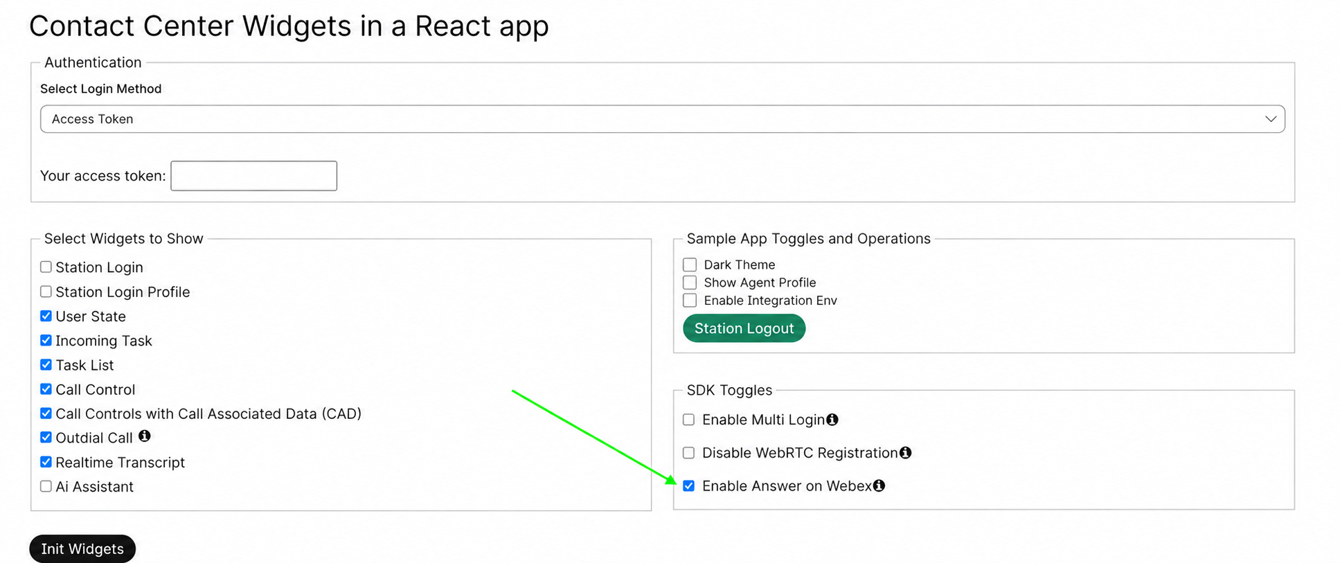 SDK Toggles with Answer on Webex enabled