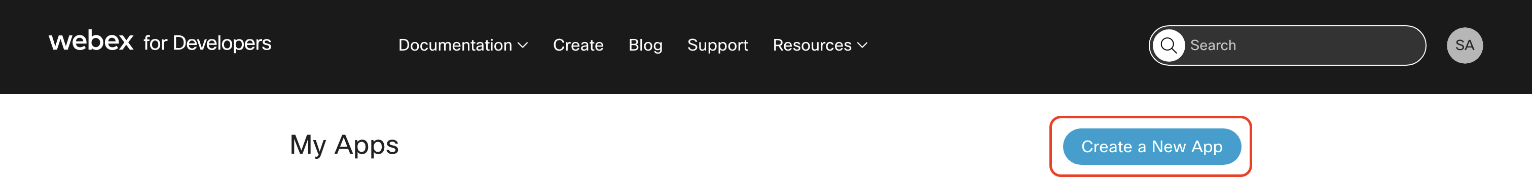 Create a New App button