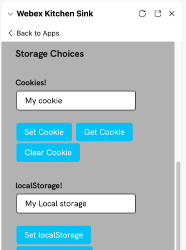 Screenshot of storage options