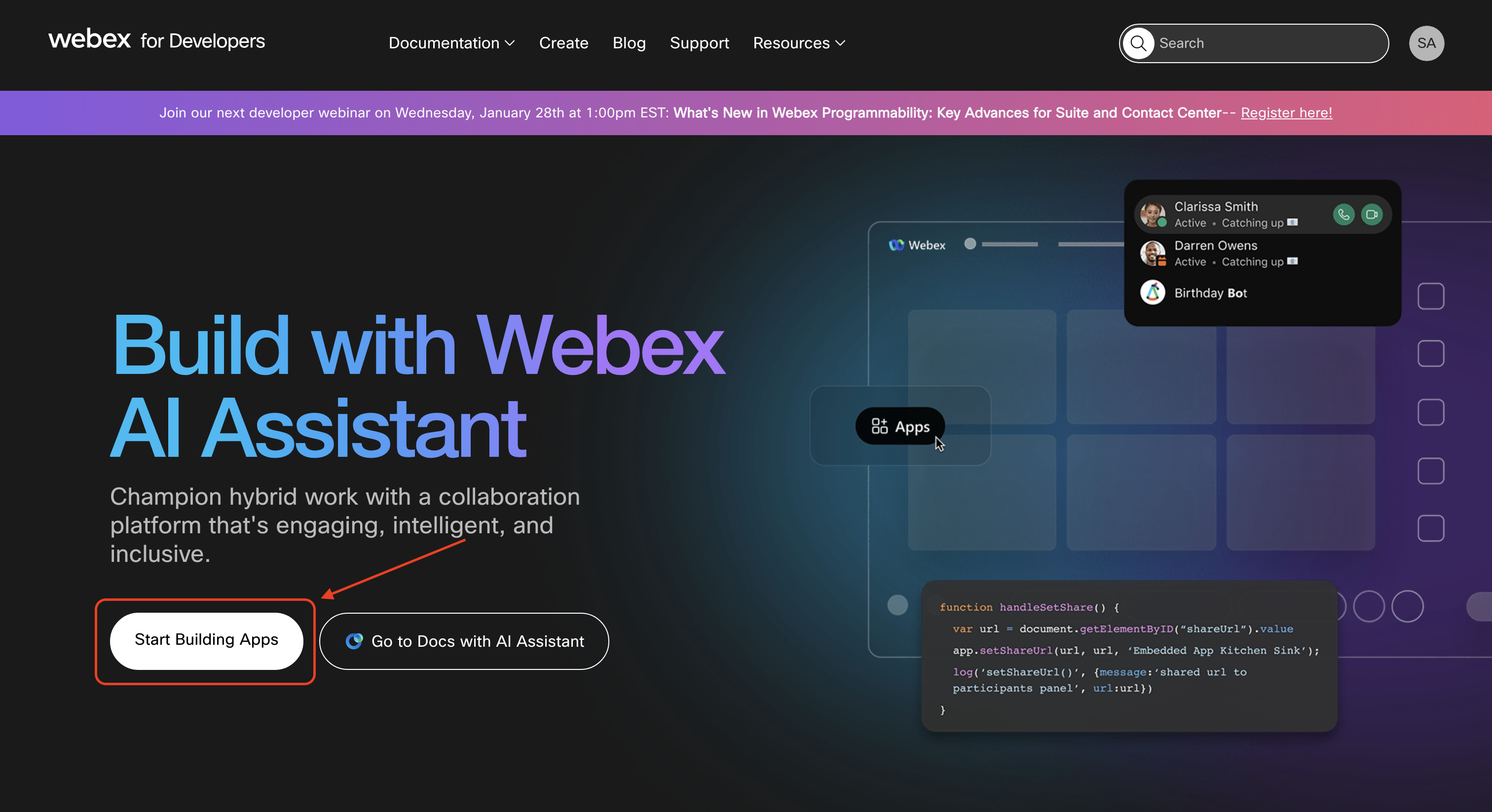 Developer Portal landing page