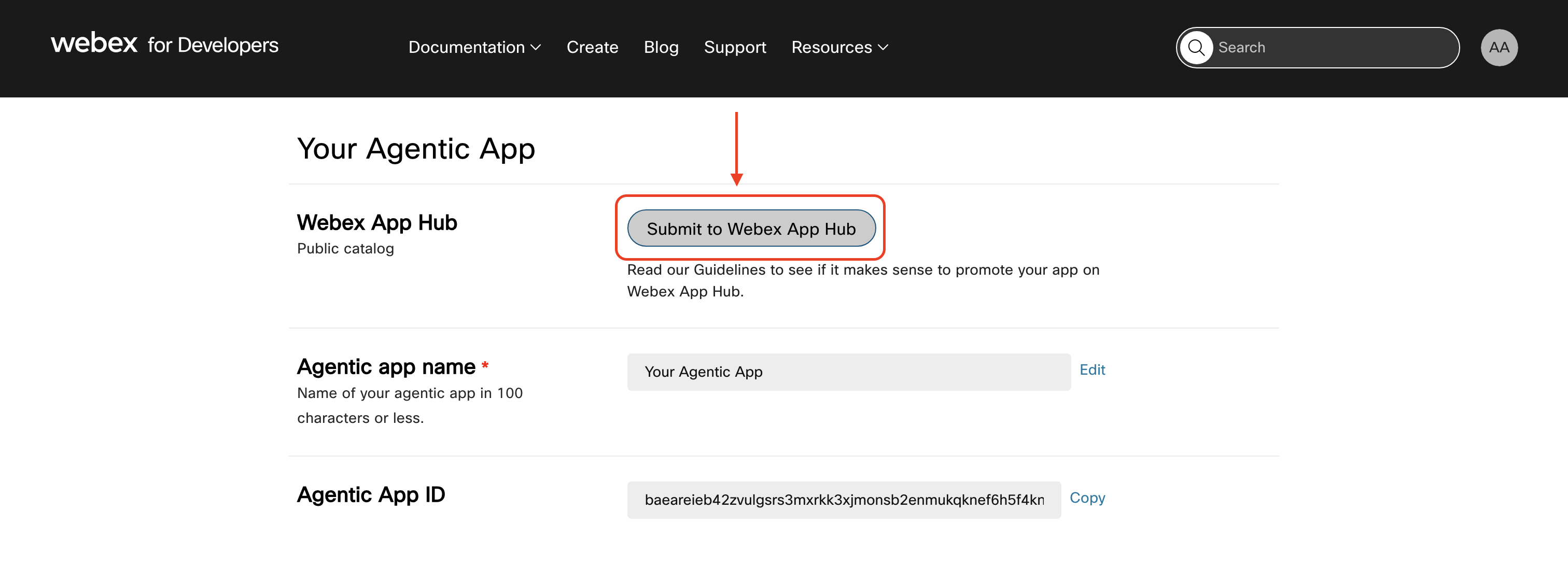 Developer Portal submit button