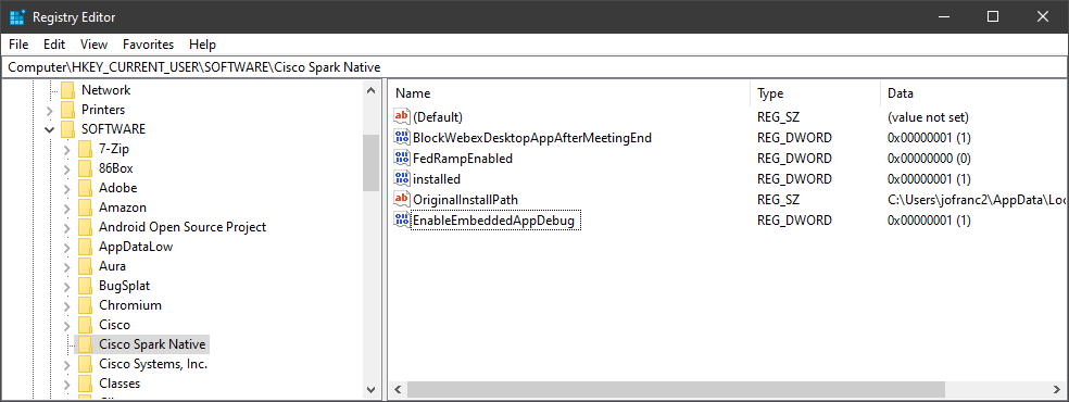 Windows Registry key/value to enable debugging