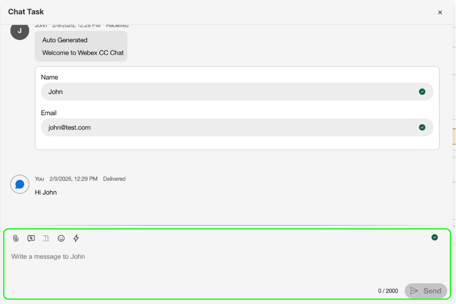 Chat message input area – tools for composing
messages