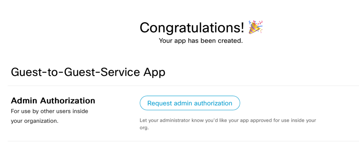 Request admin authorization makes the service app visible to the admin in Control Hub