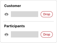 Primary agent participant menu showing Customer and Participants sections with Drop actions; identifying details are redacted.