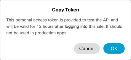 Copy token dialog