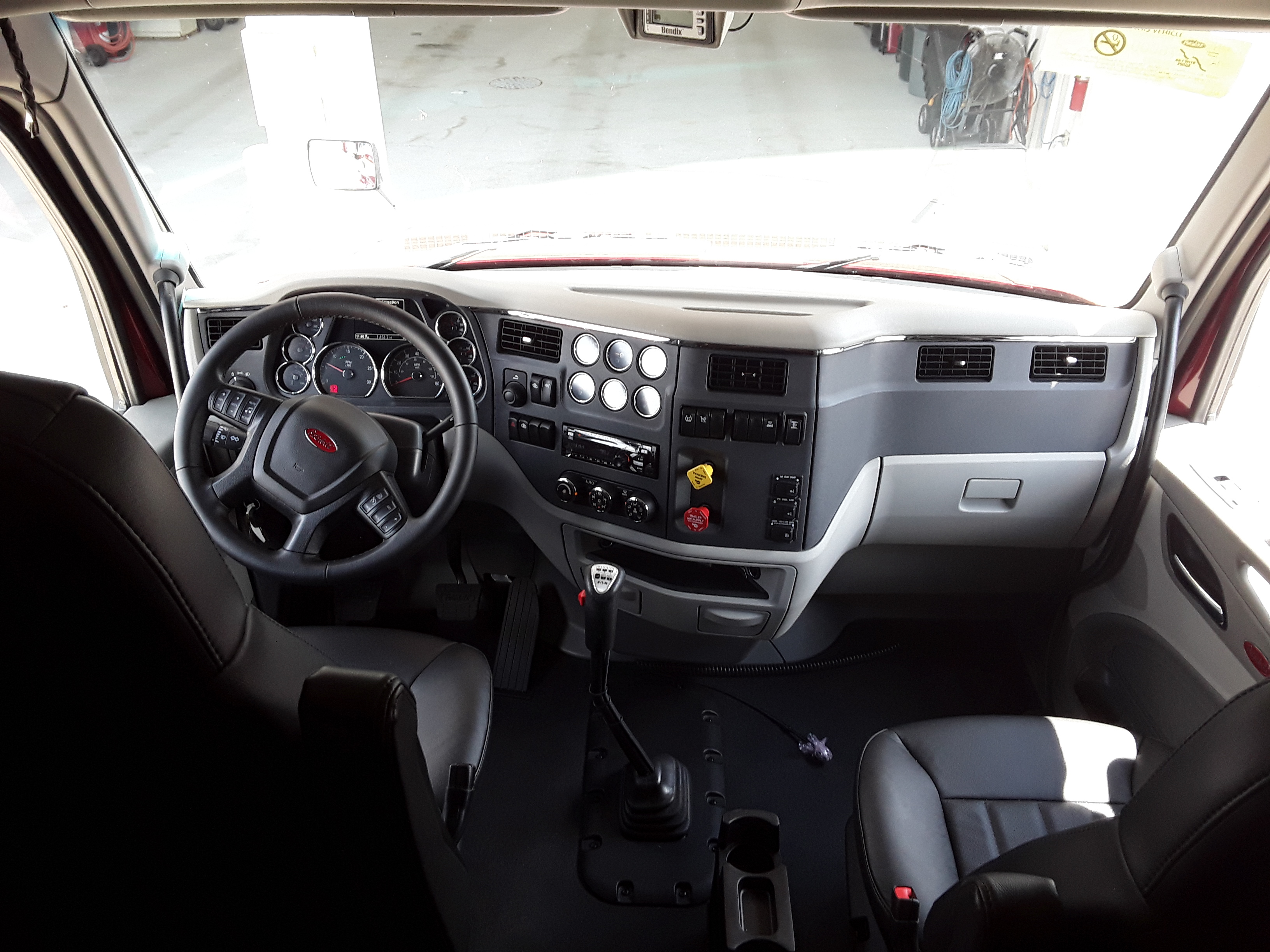 Peterbilt truck dashboard and front seats