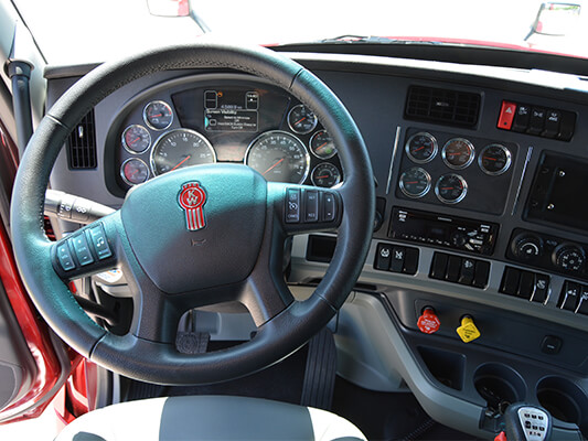 Kenworth truck steering wheel and dashboard