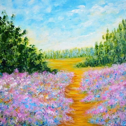 painting of a field with flowers