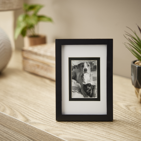 Small table frame with picture of a dog