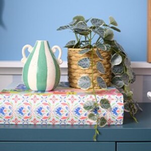 A vase & plant on a table