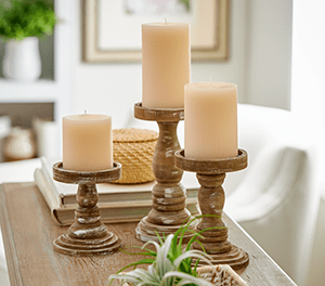 Pillar candles on a table