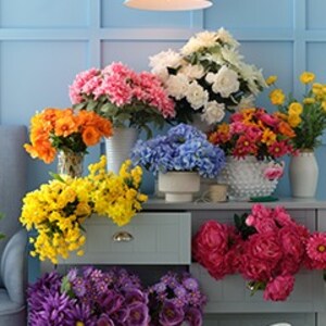 Orange, pink, Blue, & White flowers