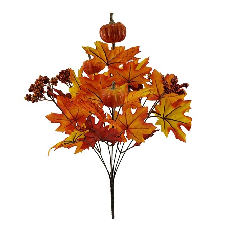 Floral picks with orange leaves and small pumpkins