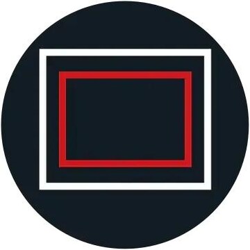 white and red icon of frame on black background