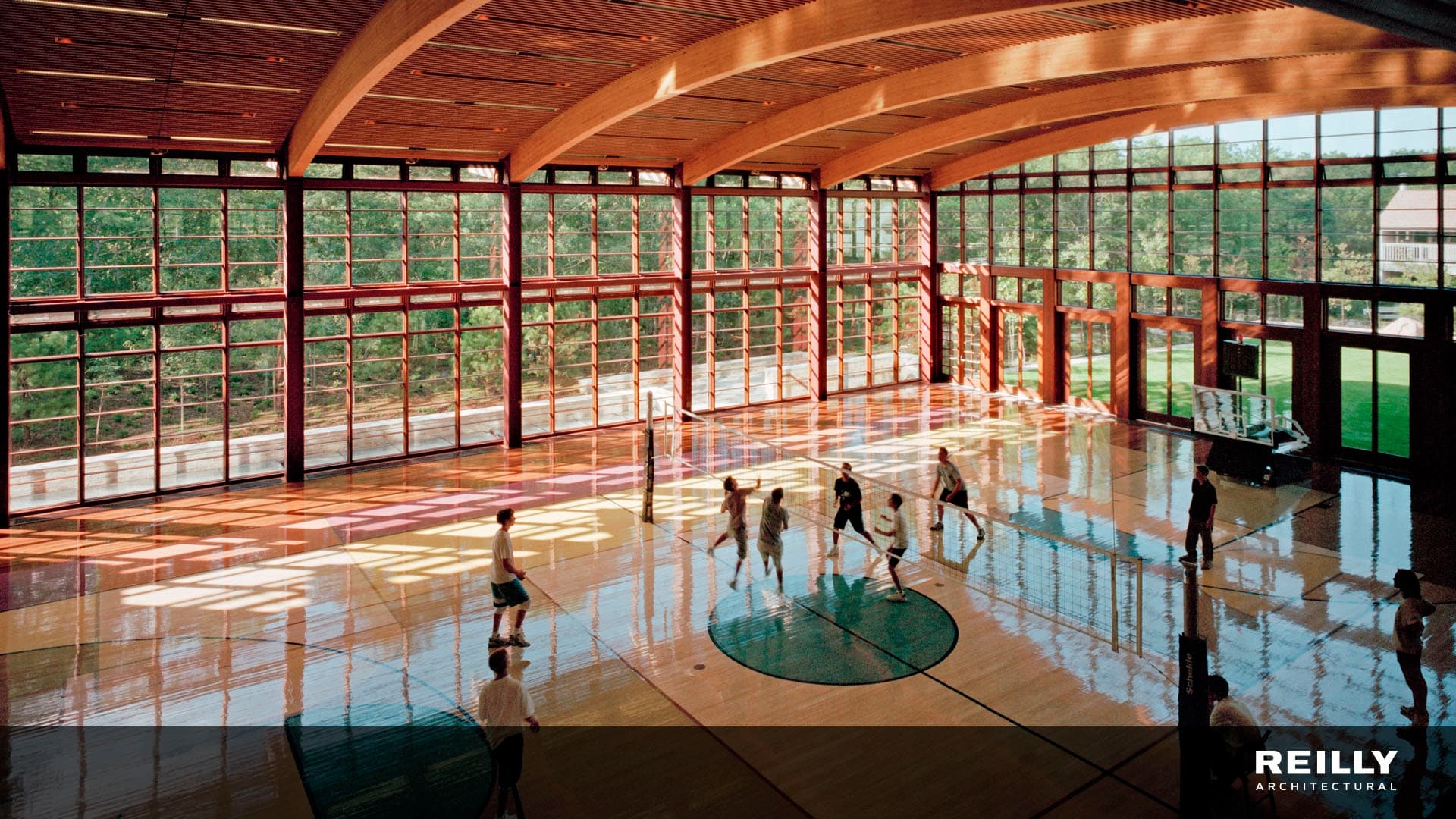 gymnasium surrounded by wood reilly windows and doors