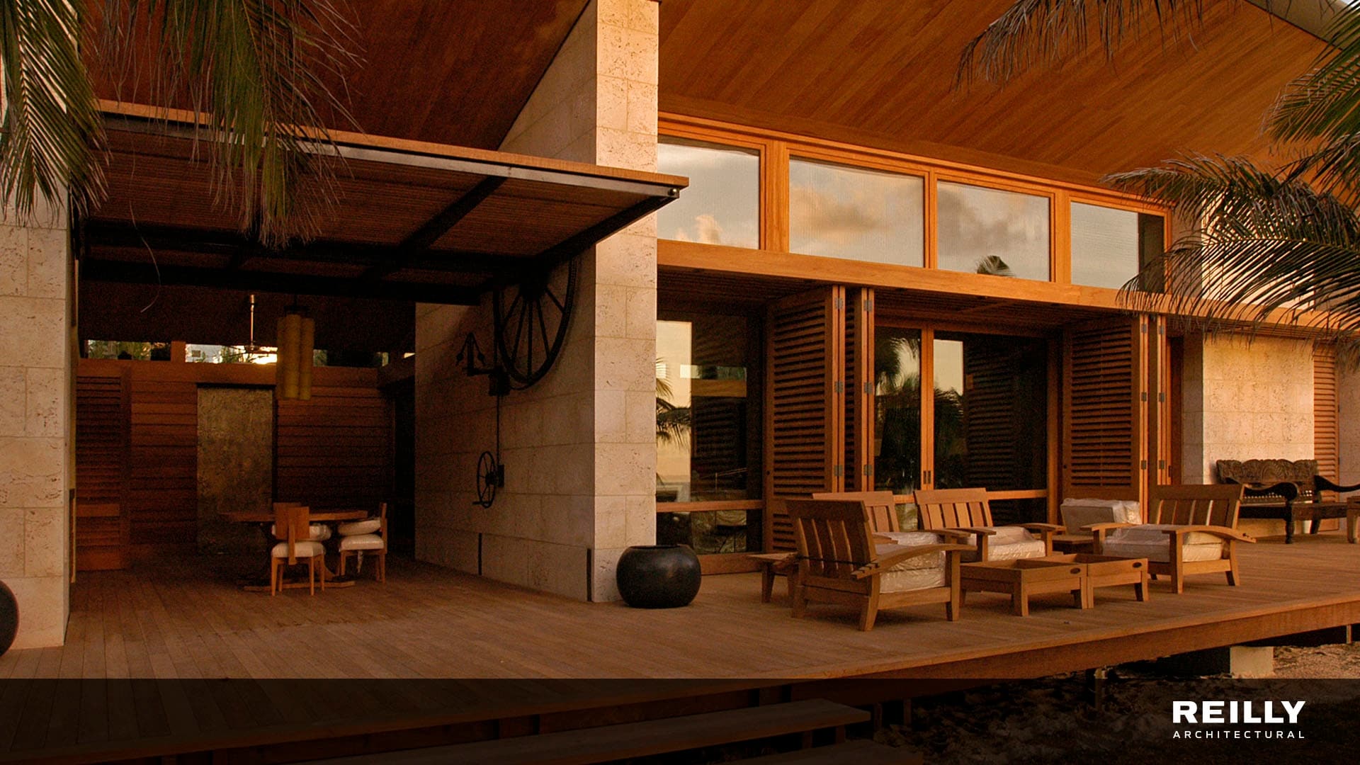 bahamian home with wood windows and luxury wood furniture