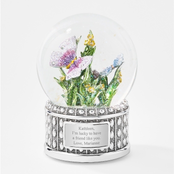Engraved Jeweled Butterfly Snow Globe