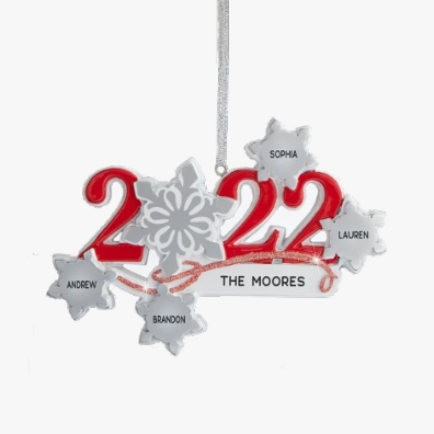 Personalized silver snowflake family ornament