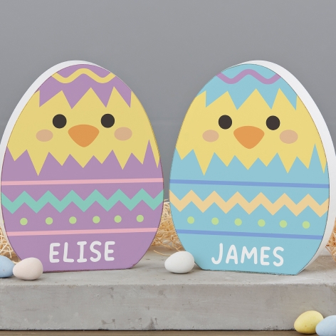 Bunny & Chick Personalized Wooden Easter Egg & Bunny Shelf Decorations