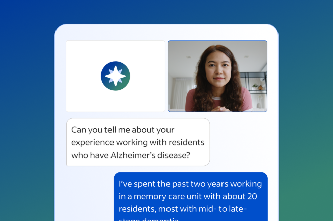IU of AI Recruiter. Image of a candidate with a text exchange.
