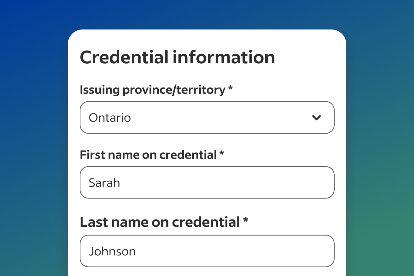 UI of Credential Information form