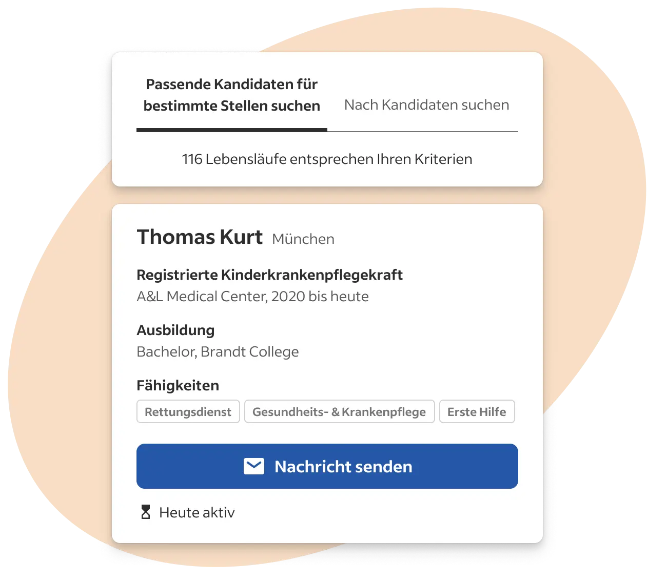 Darstellung einer passenden Kandidatin in Indeed Smart Sourcing als Produktbeispiel