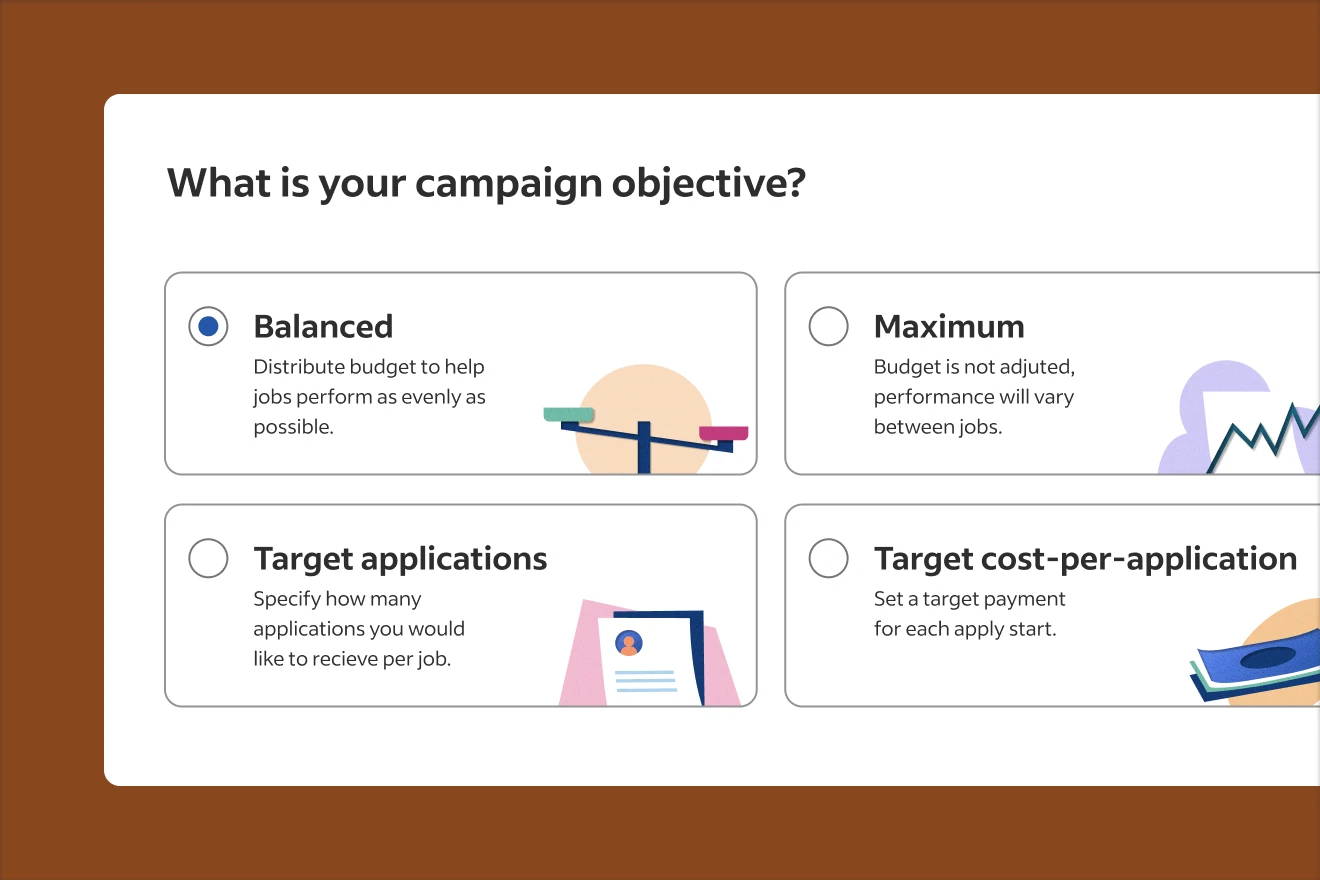User interface for ad campaign objective choices