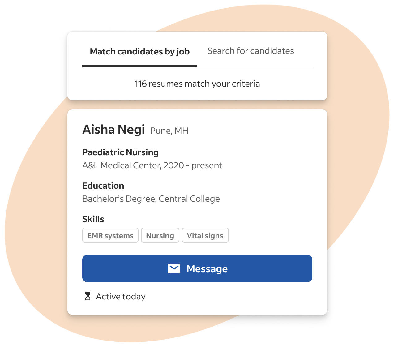 product representation of a matched candidate in Indeed Smart Sourcing