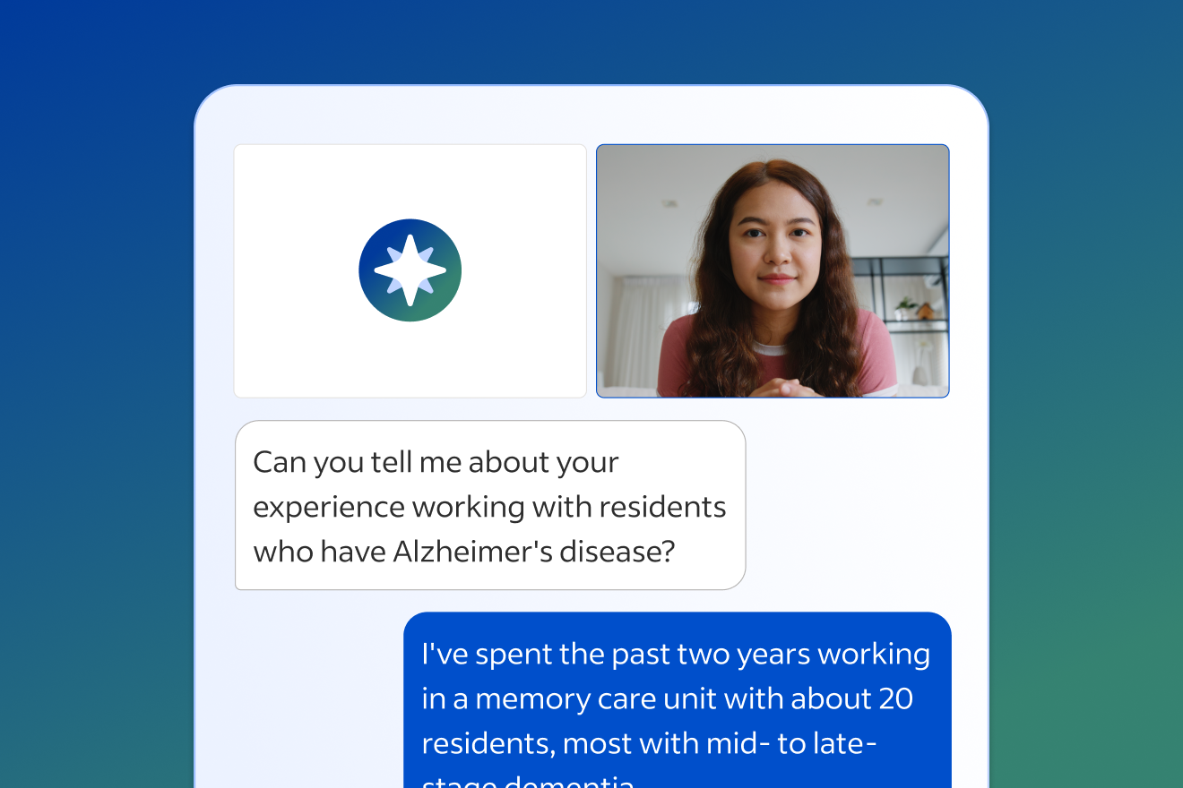 UI of AI Recruiter. Image of a candidate with a text exchange.
