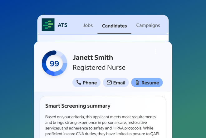 UI of an application score card.