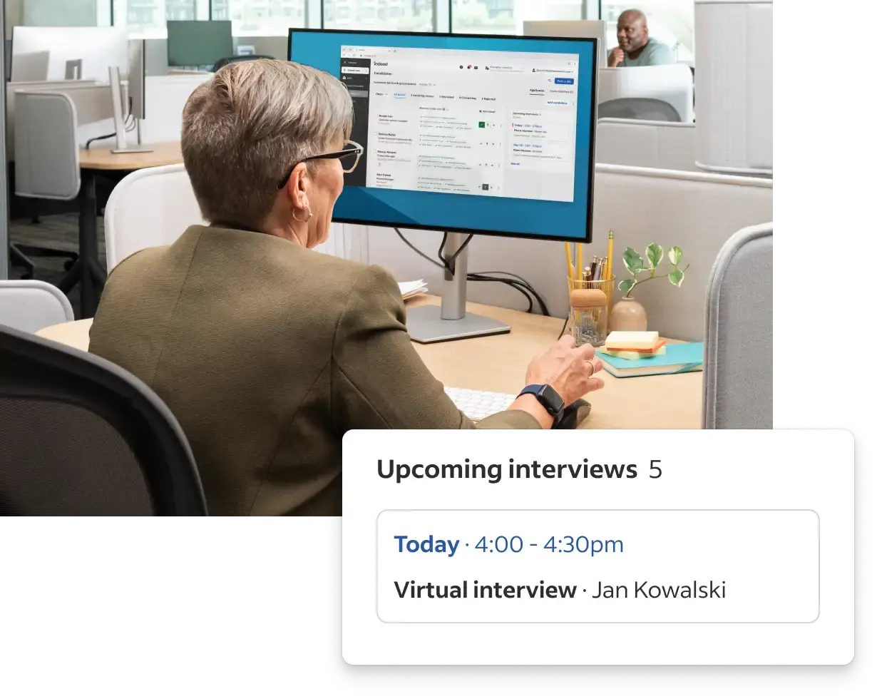 a woman logging into her dashboard to interview a candidate
