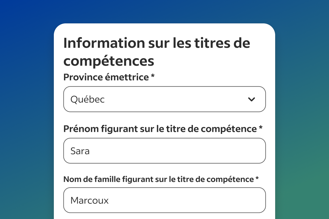 Interface utilisateur du formulaire de renseignements sur les titres de compétences