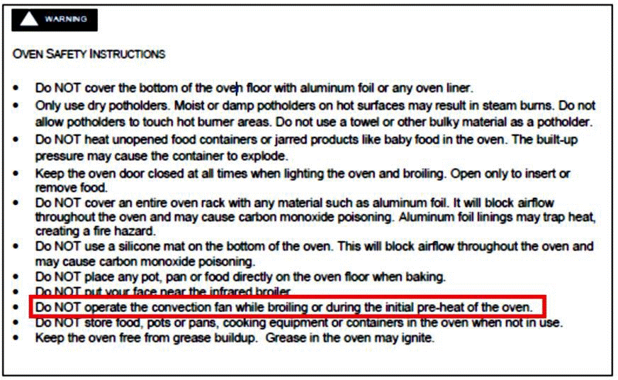 Figure 1 - Excerpt from BlueStar Use and Care Manual