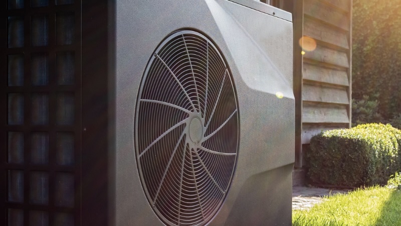 A heat pump outside of a building